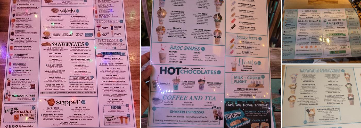 JoJo's Shake Bar - Naperville Menu