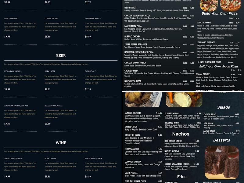 BrewCade Pub Menu