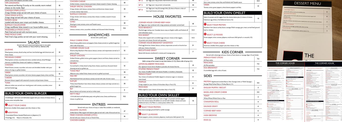 The Corner House Menu