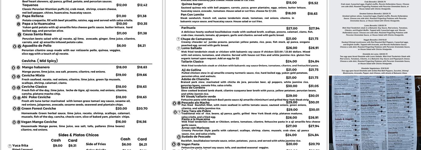 Inca's Peruvian cuisine Menu