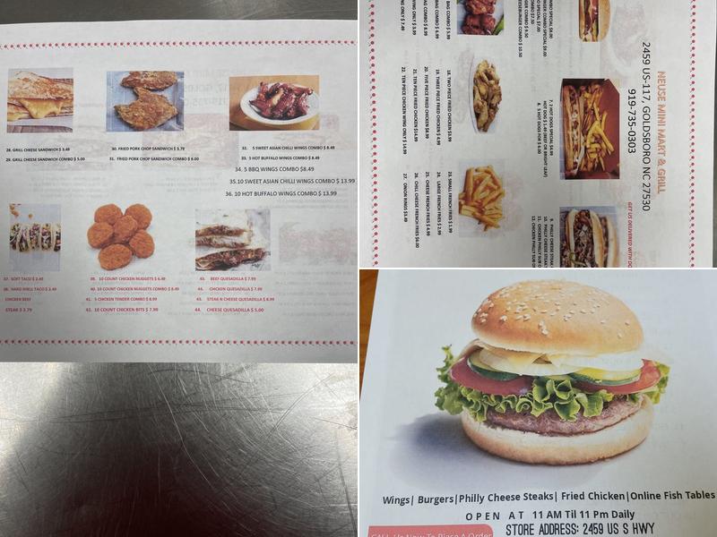 Neuse mini mart and grill Menu