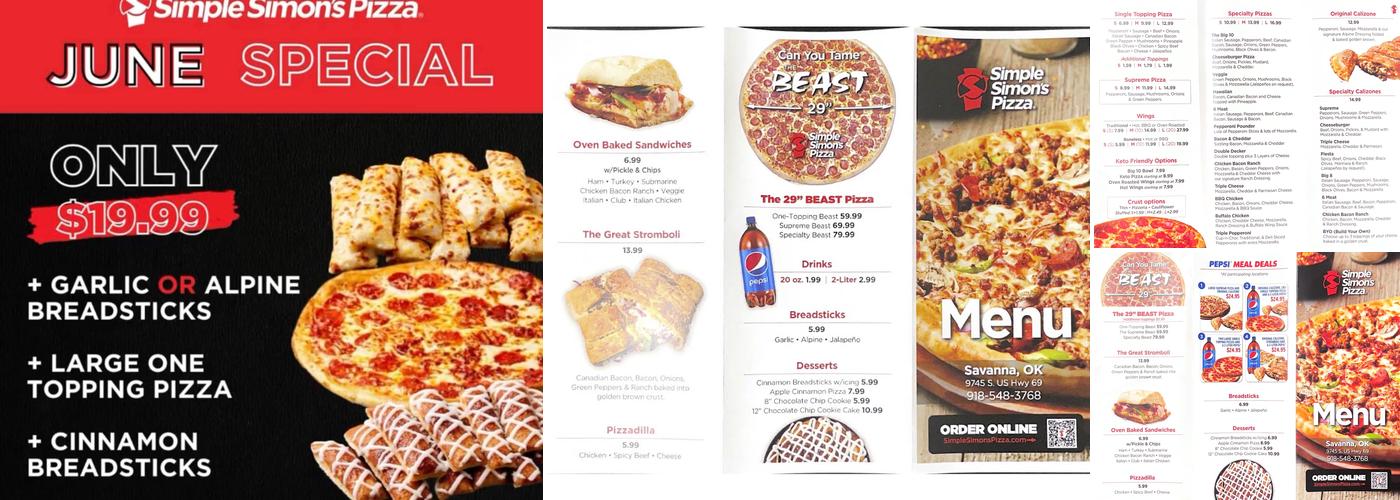 Simple Simon's Pizza Menu