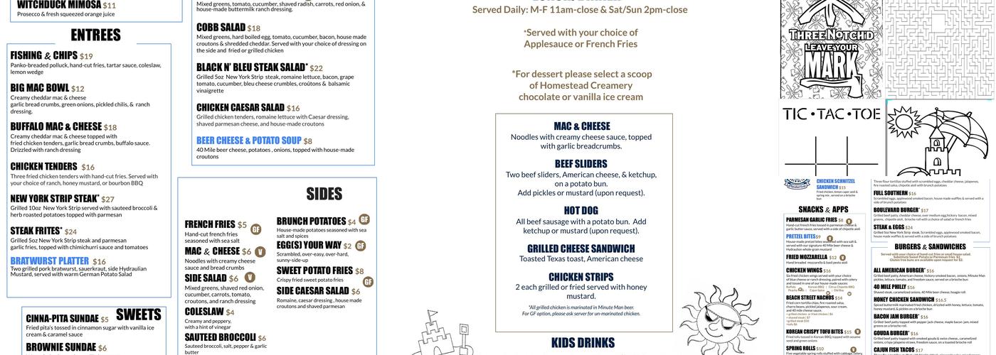 Three Notch'd Brewery & Craft Kitchen - Virginia Beach Menu