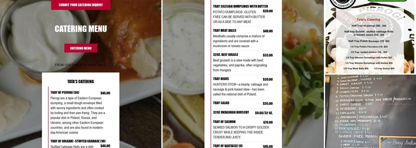 Tata's Pierogi Factory Outlet Menu