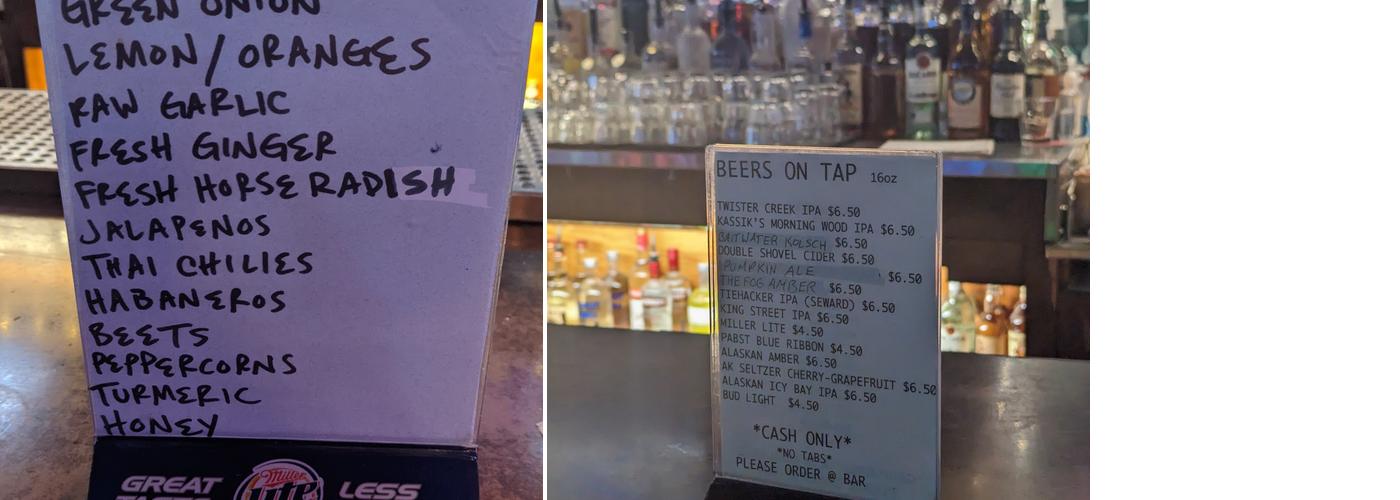 Tony's Bar & Liquor Store Menu