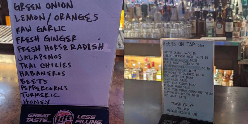 Tony's Bar & Liquor Store Menu