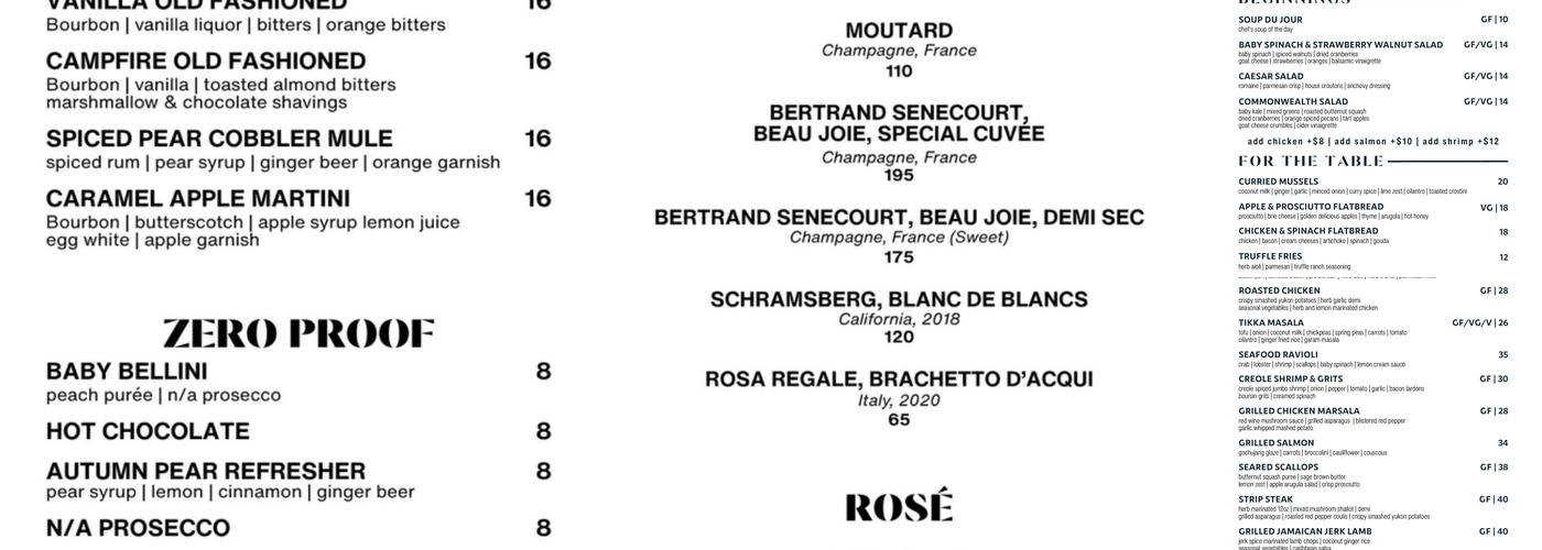 Commonwealth Menu