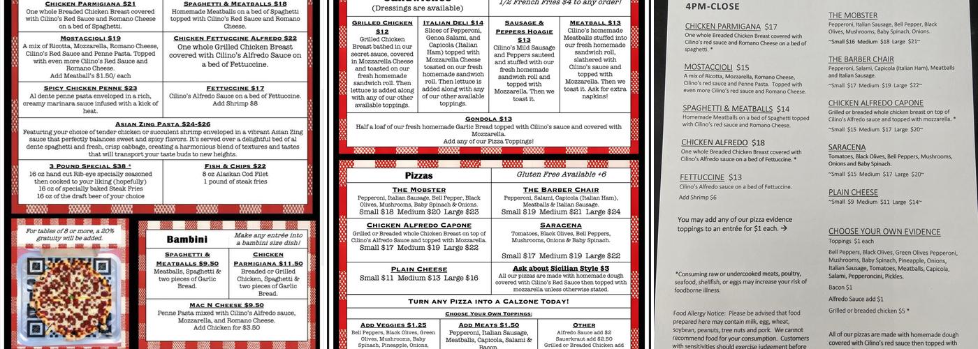 The Parlor @Cilino's Menu