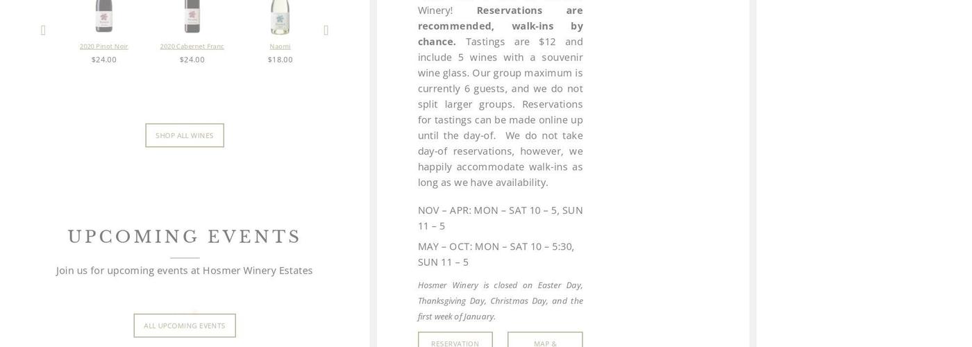 Hosmer Winery Menu
