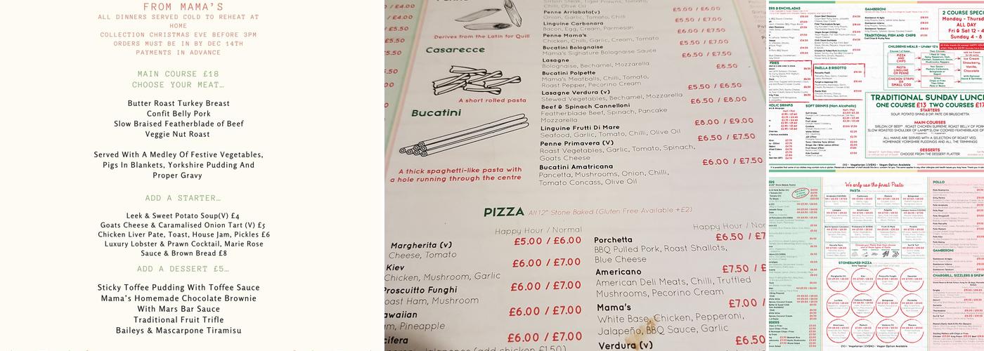 Mama's Bar Grill Pizzeria Menu