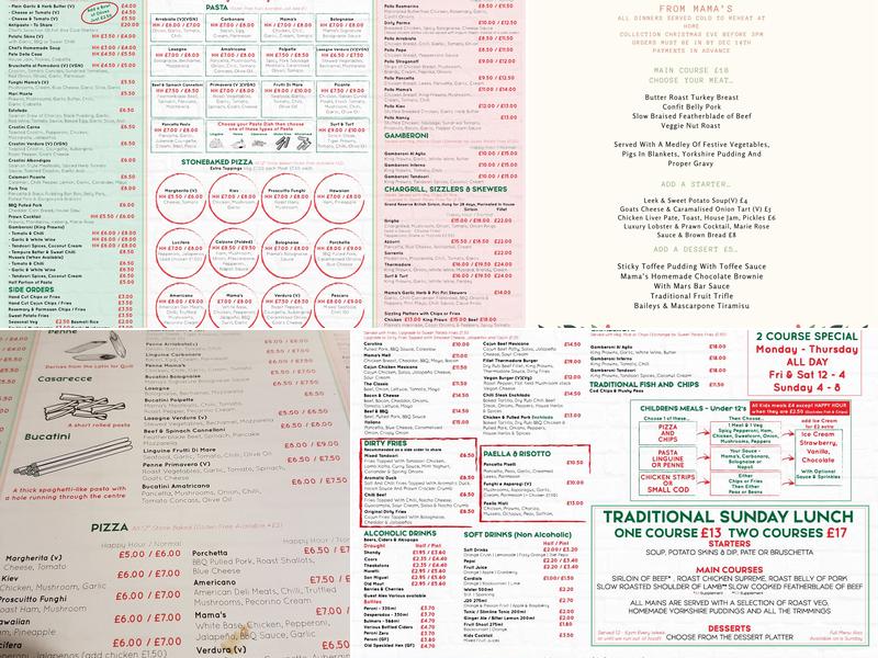 Mama's Bar Grill Pizzeria Menu
