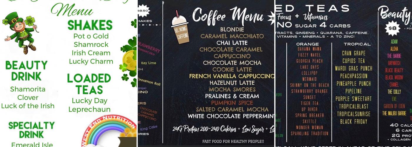 West End Nutrition Menu