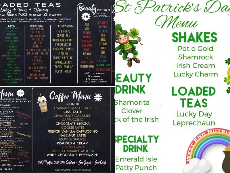 West End Nutrition Menu