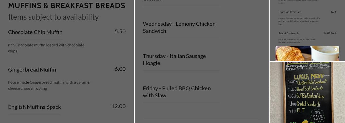 Experiment Coffee and Pastry Menu