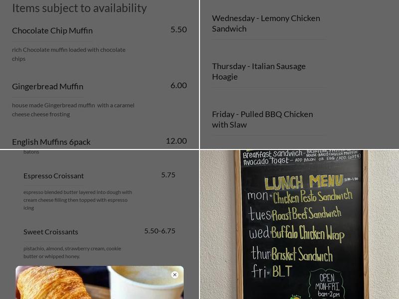 Experiment Coffee and Pastry Menu