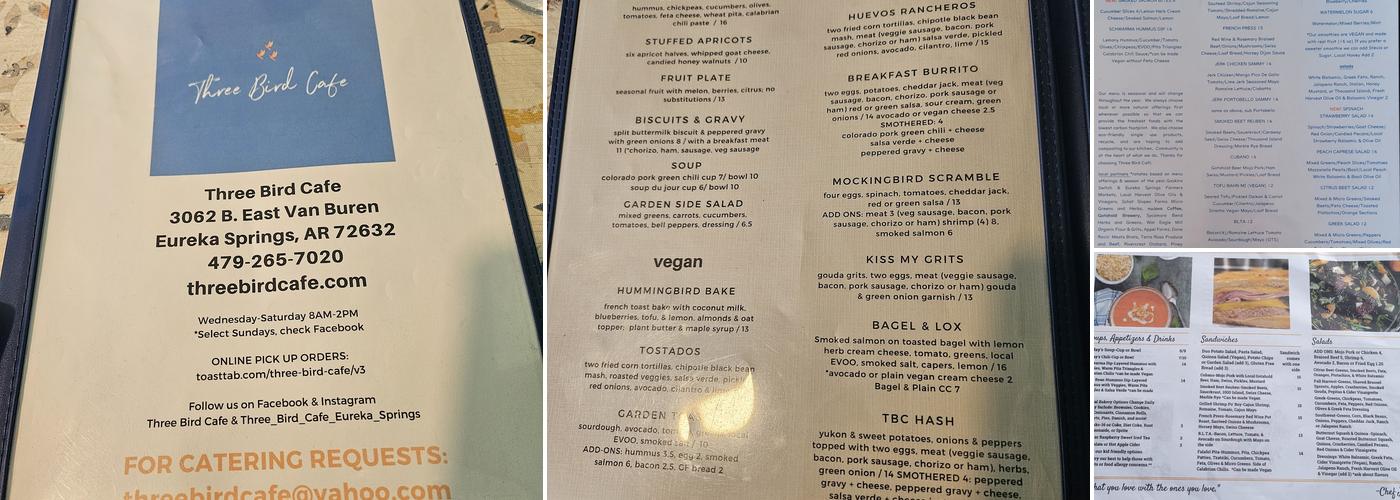 Three Bird Cafe Menu