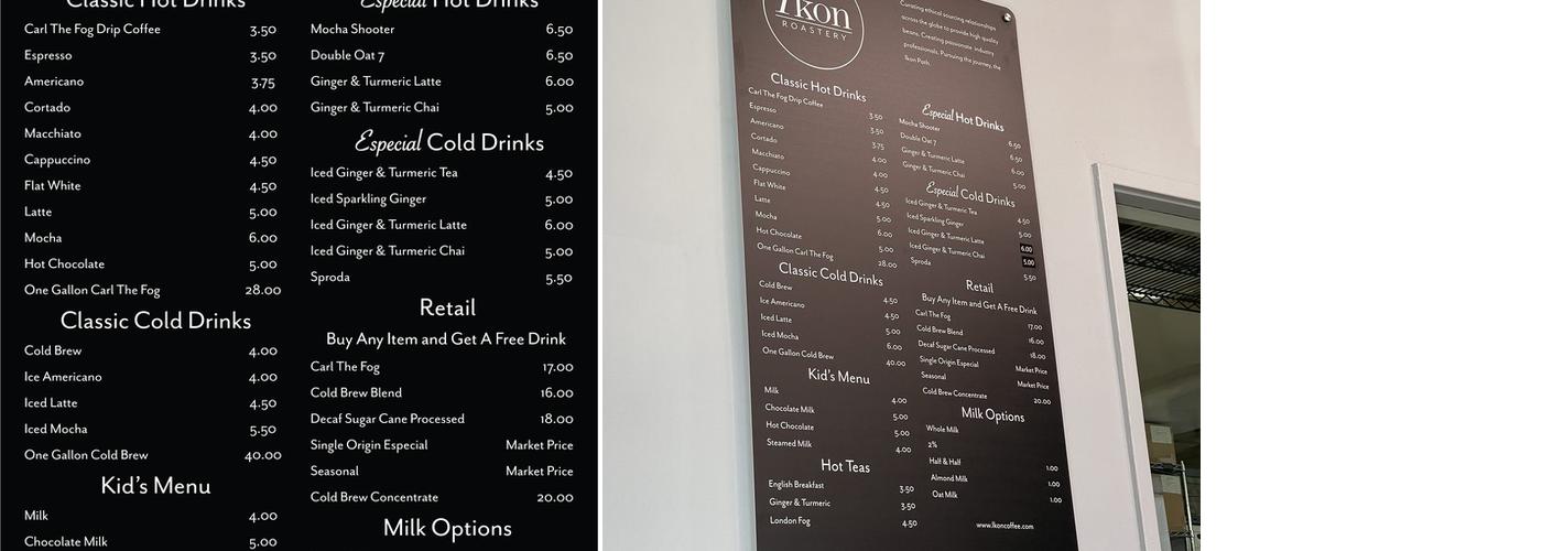 Ikon Roastery Menu