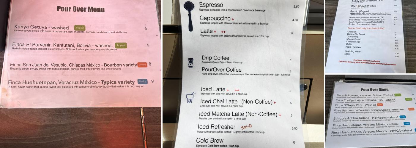 Origen Coffee Roasters Menu