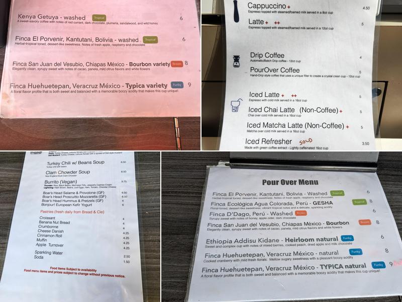 Origen Coffee Roasters Menu