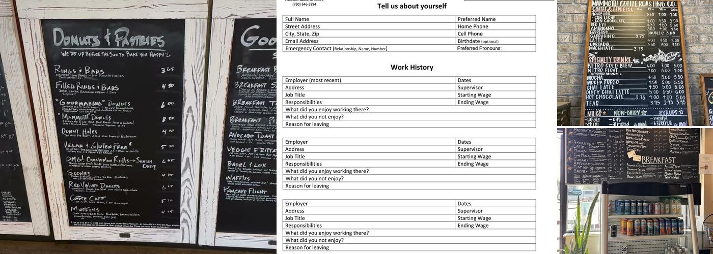 Mammoth Coffee Roasting, Co. Menu