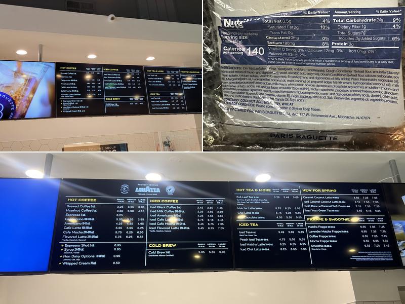 Paris Baguette Menu