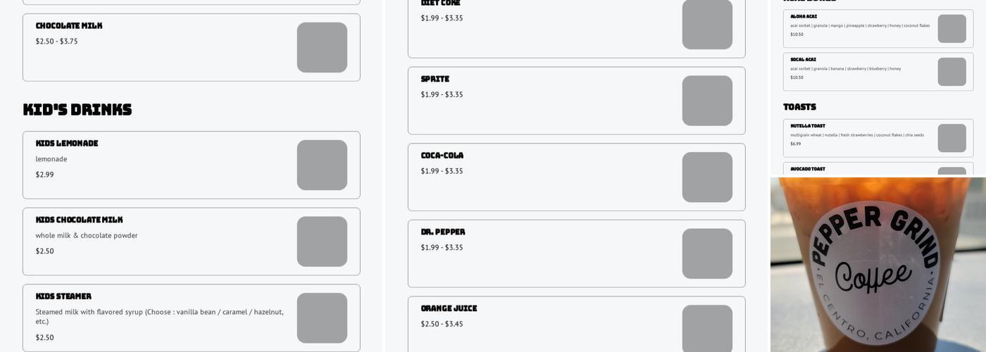 Pepper Grind Coffee Menu