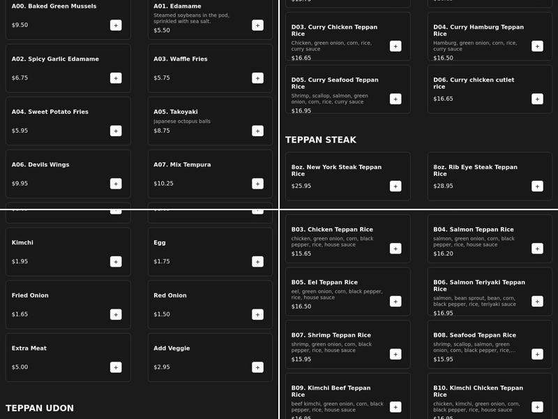 Devil’s kitchen & teppan Menu