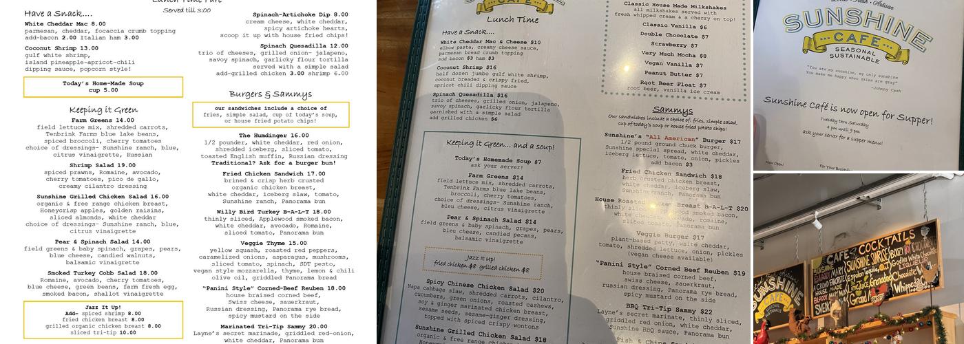 Sunshine Cafe Menu