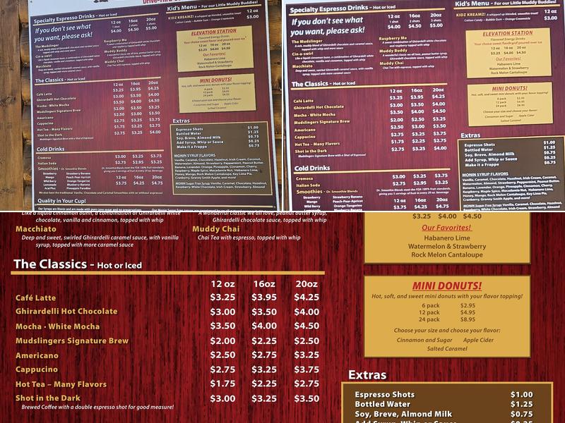 Mudslingers Espresso/Smoke Shop Menu