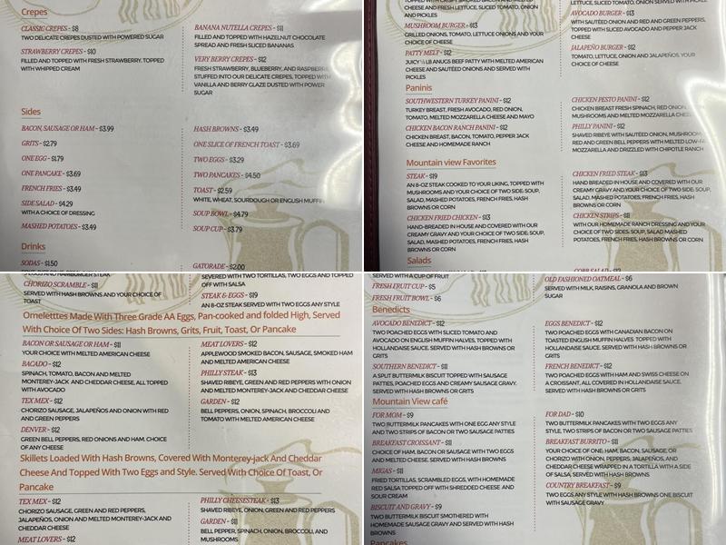 Mountain View Cafe Menu