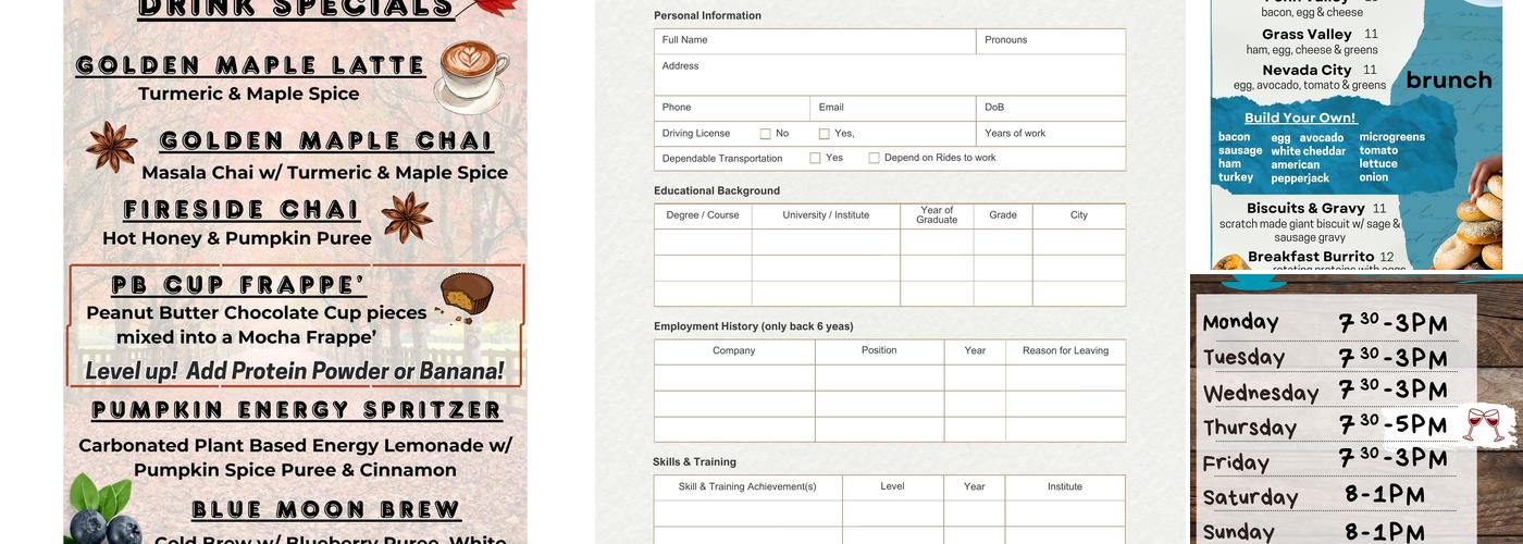Java DREAM Coffee Roasters Menu