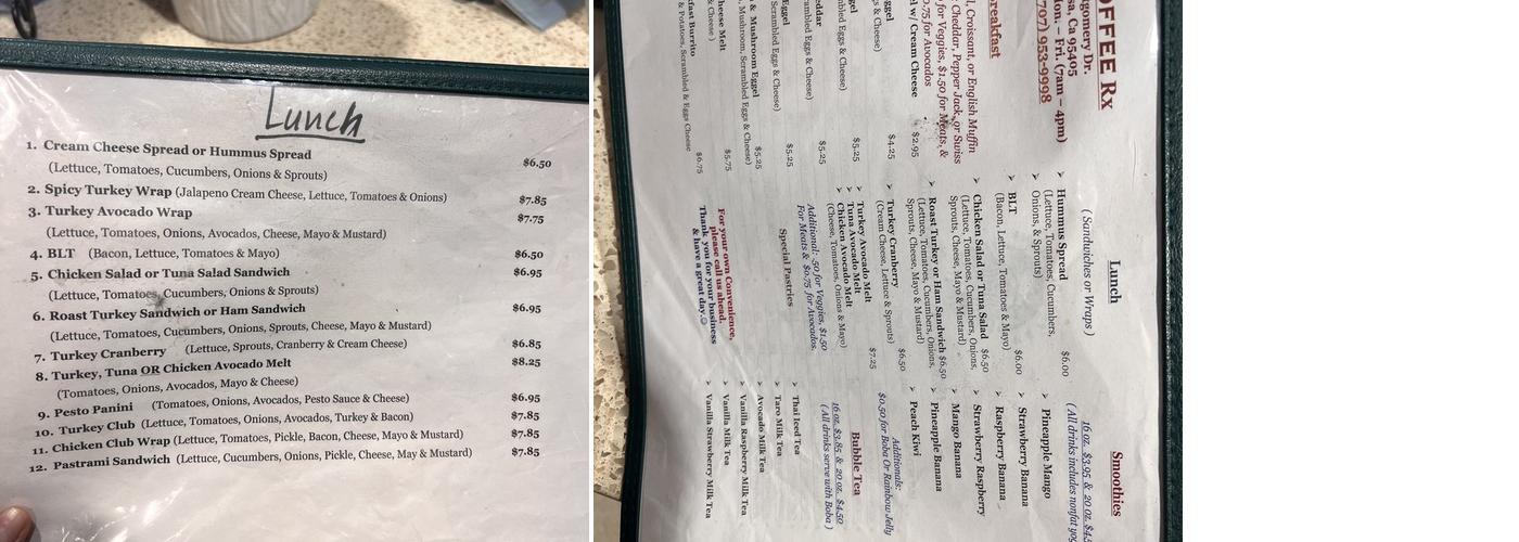 Coffee Rx Menu