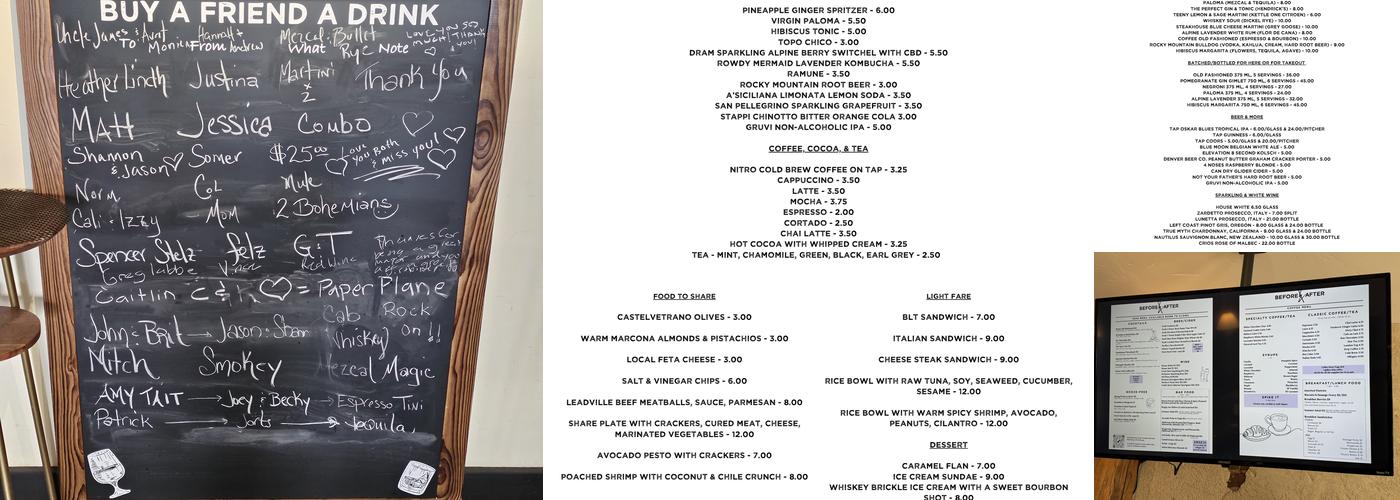 Before & After, Coffee & Cocktails Menu
