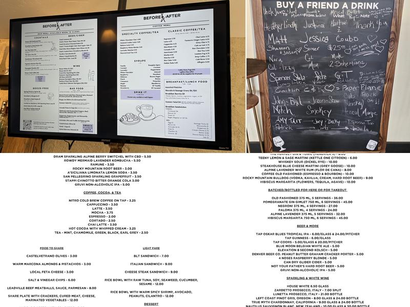 Before & After, Coffee & Cocktails Menu