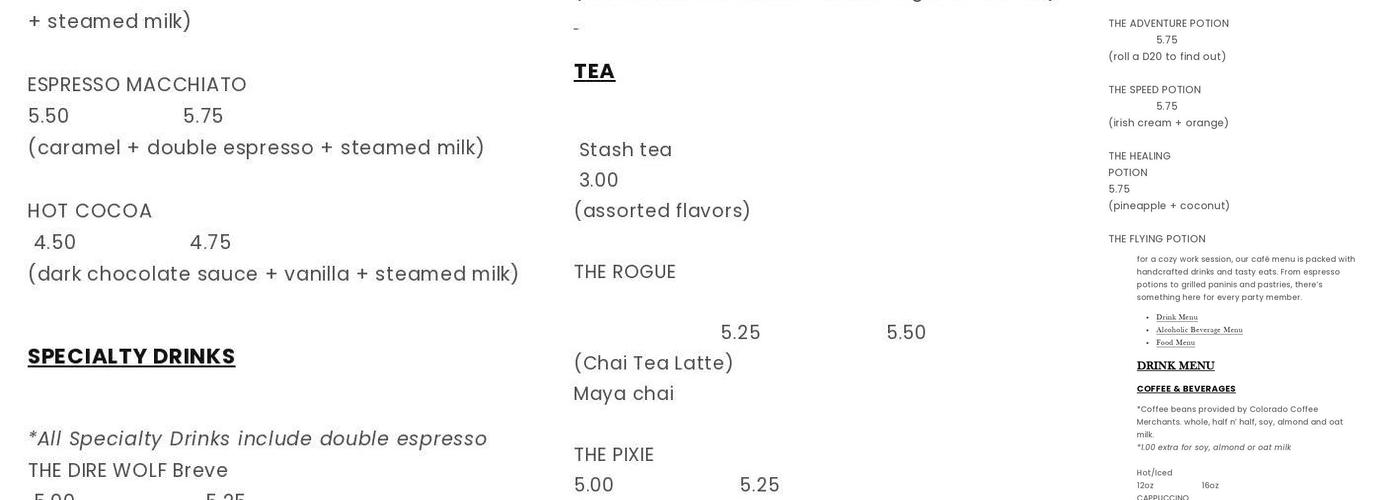 Dungeons & Javas Menu