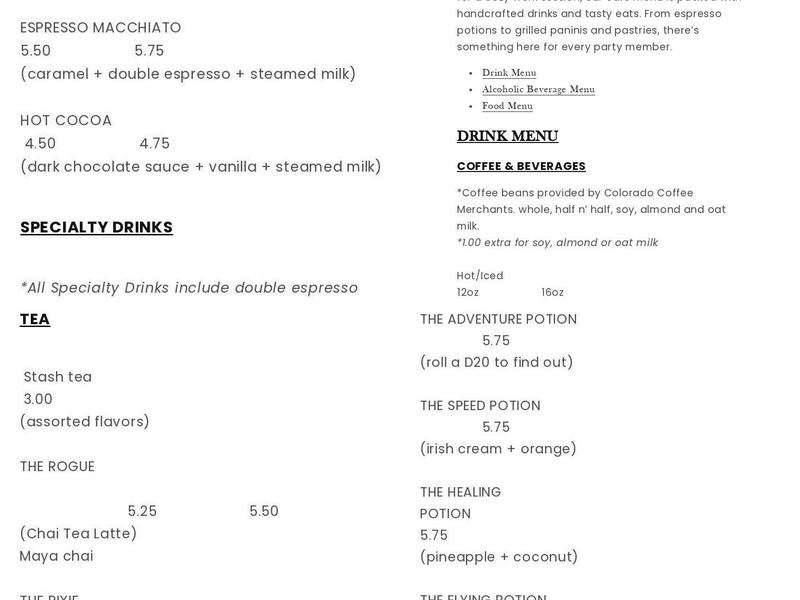 Dungeons & Javas Menu