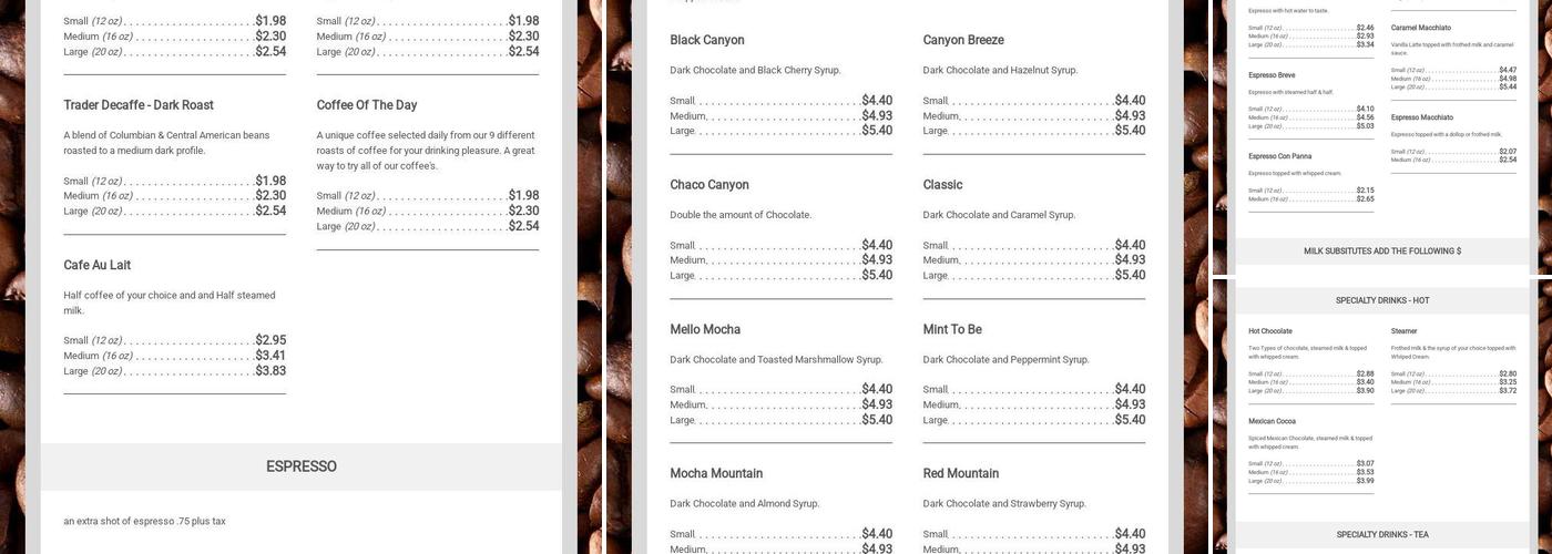 The Coffee Trader Menu