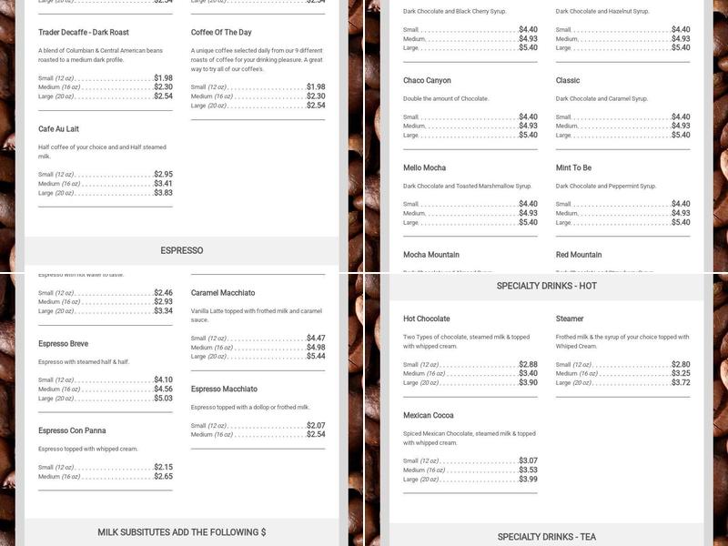 The Coffee Trader Menu