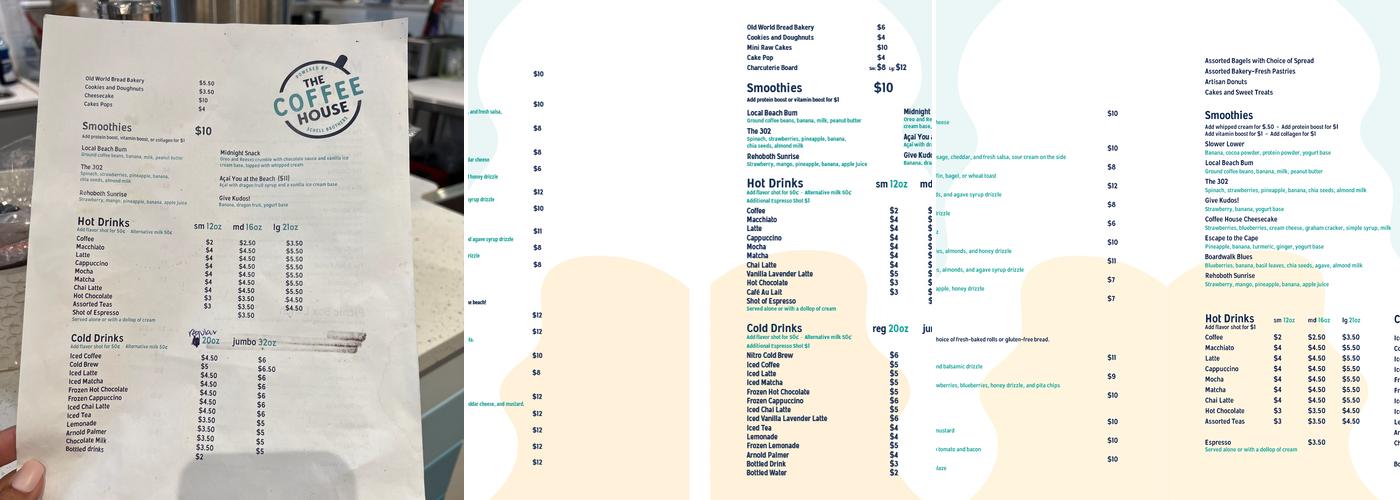 The Coffee House Powered by Schell Brothers Menu