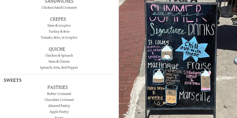 The Little French Cafe Menu