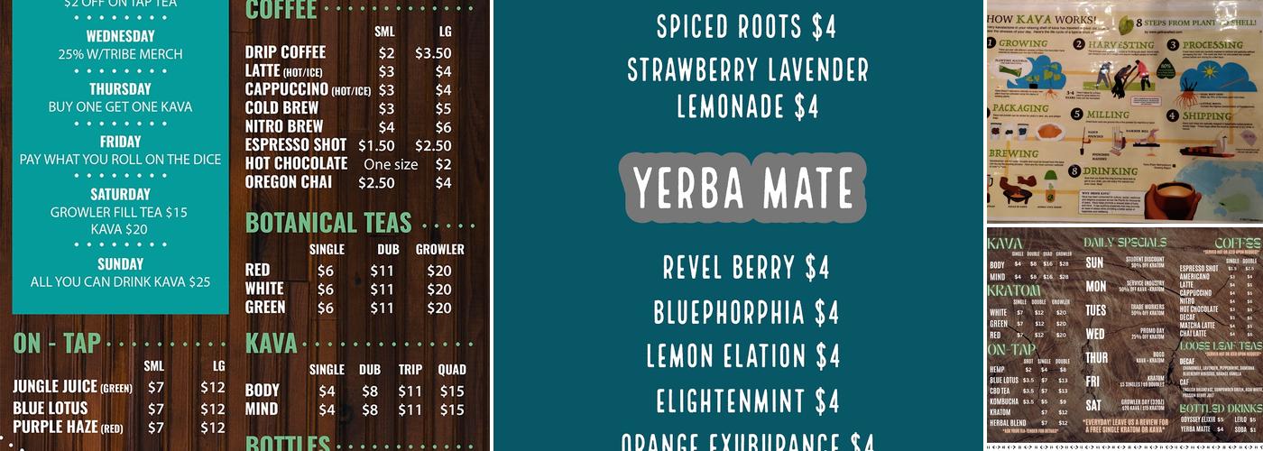 Tribe Tea House and Kava Bar Menu