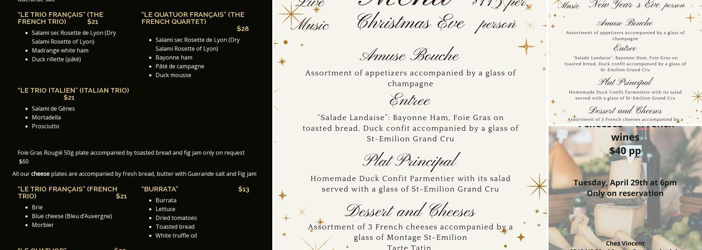 Chez Vincent Wine Bar Menu