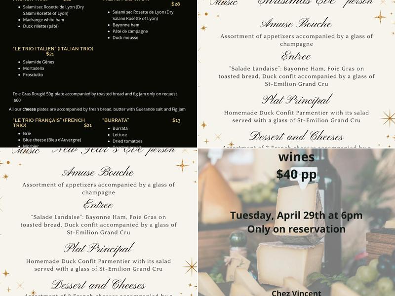 Chez Vincent Wine Bar Menu