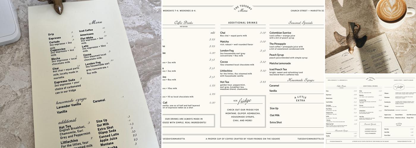 Tuesday Coffee + Shoppe Menu