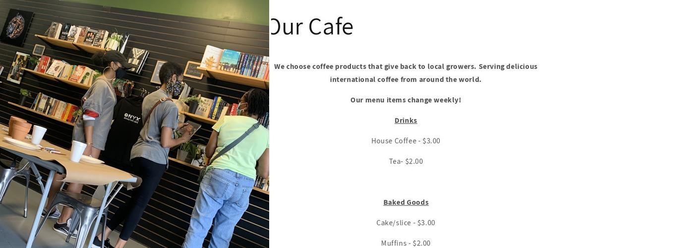 Onyx Bookstore Cafe LLC Menu