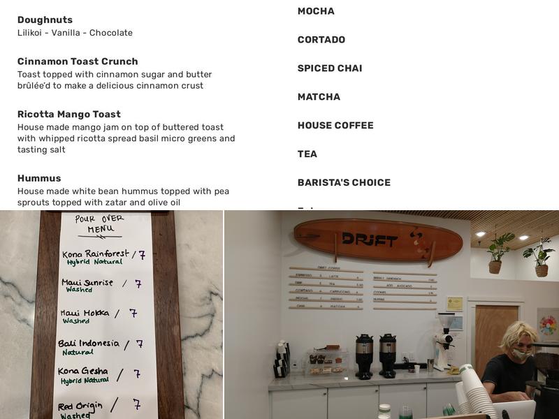Drift Coffee Menu