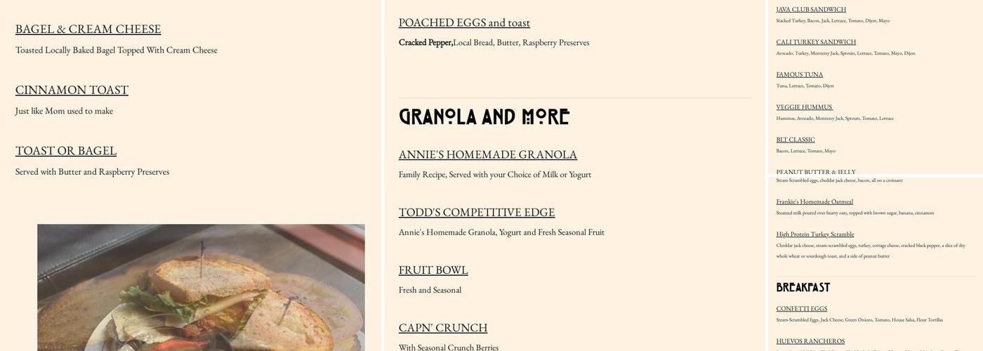 Java Blue Lakes Menu