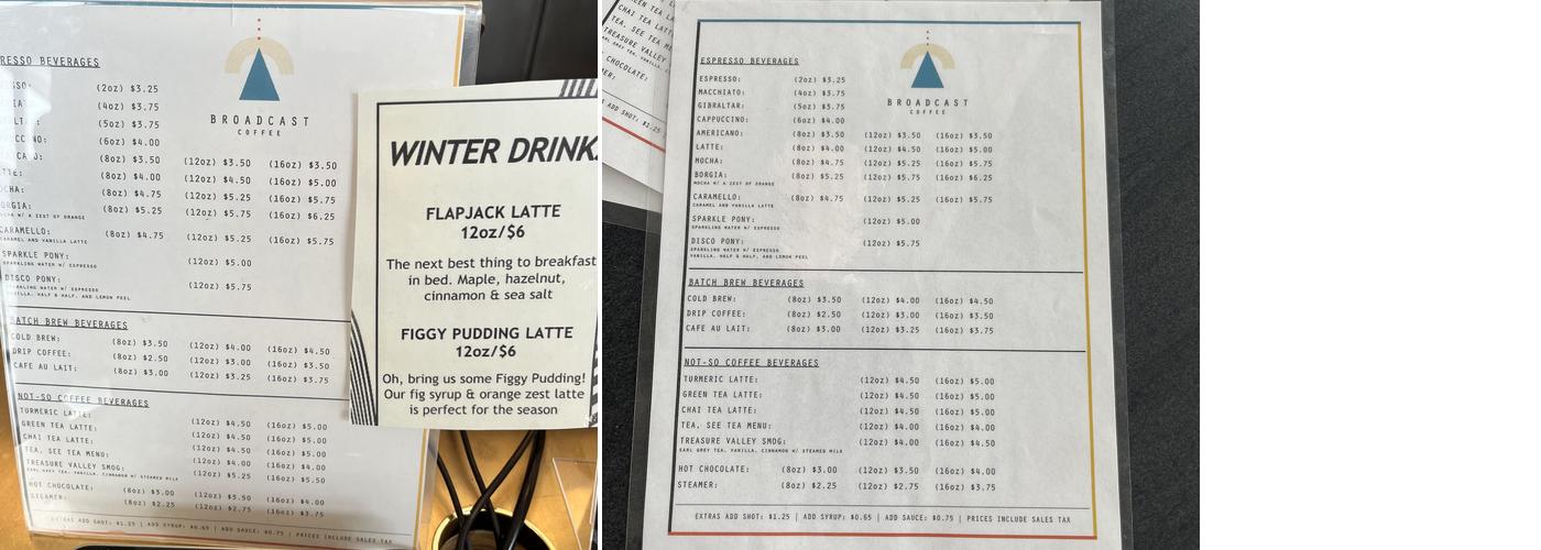 Broadcast Coffee Menu