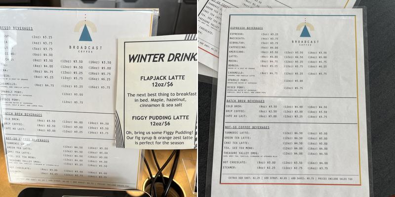 Broadcast Coffee Menu