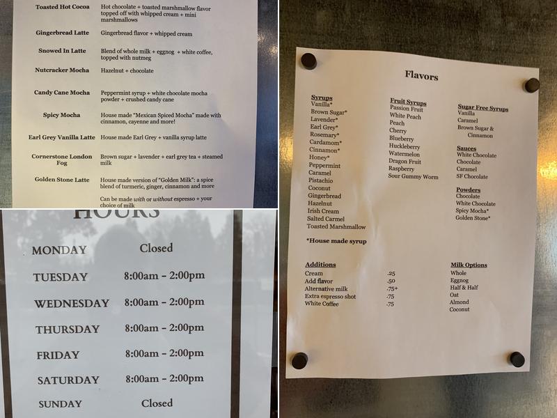 Cornerstone Coffee and Sweets Menu